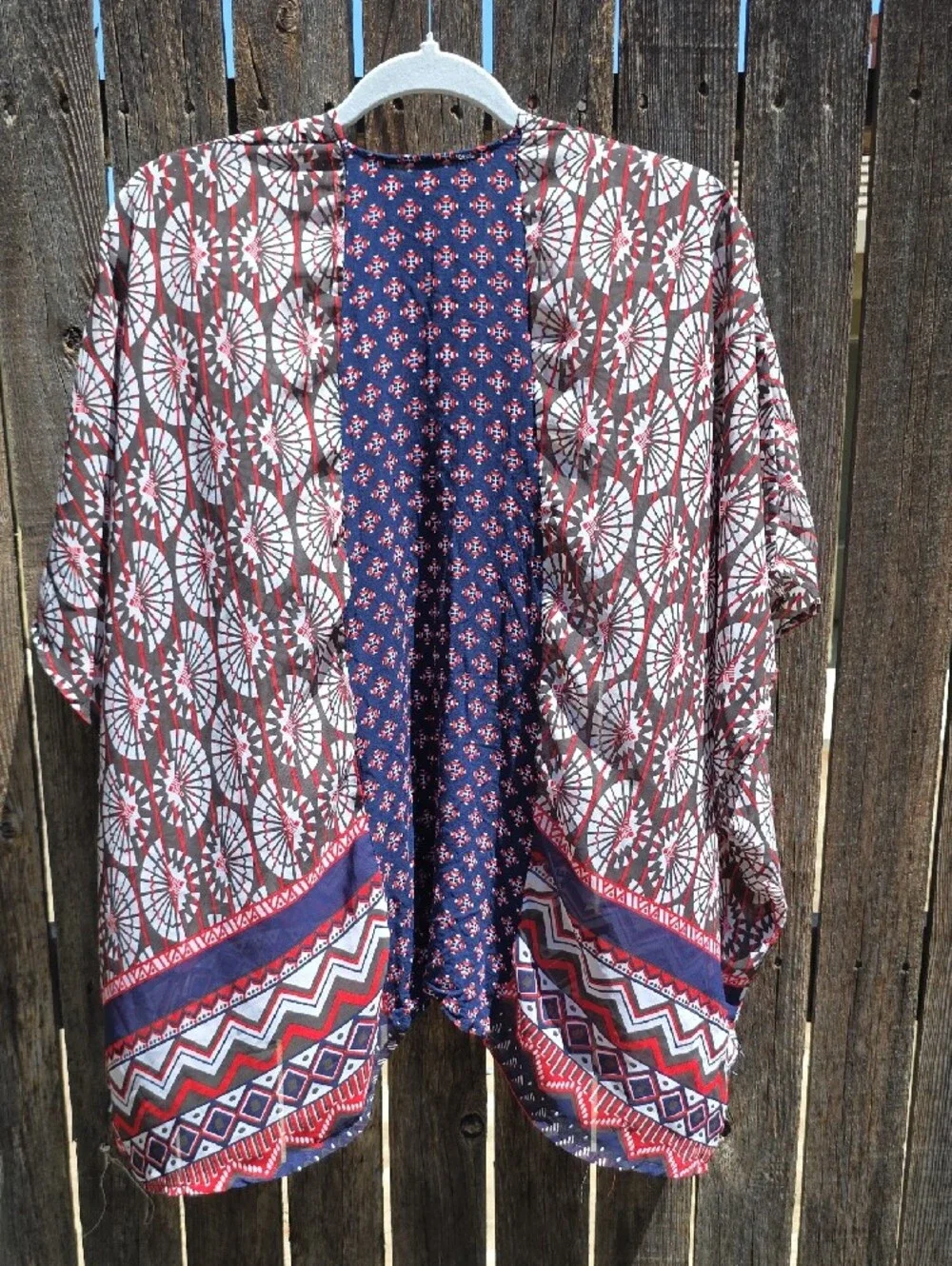 Umgee Navy and Red Geometric Open-Front Kimono Coverup Loose Small/Med